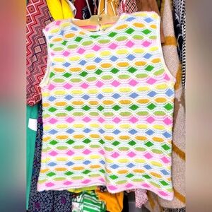 Colorful Vintage 1970s Sweater Vest Top Sz S/M